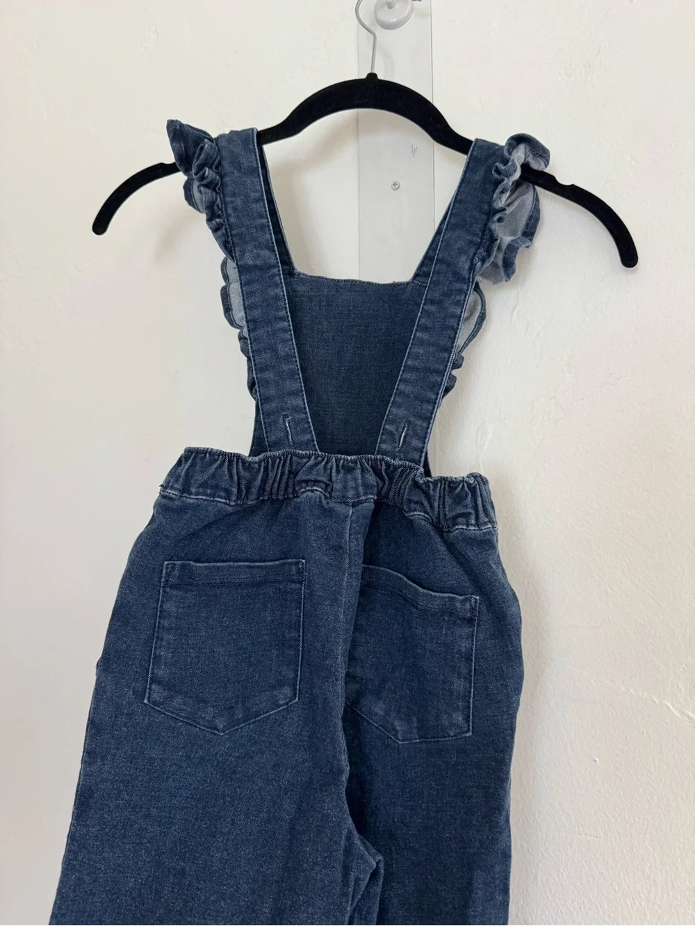 Hanna Andersson Ruffle Jumpsuit In Stretch Denim Blue Cotton